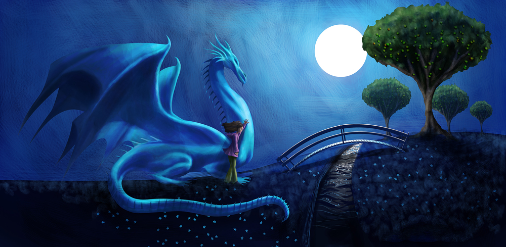 Dream Artwork Full Moon Dragon Magic Space Illustration